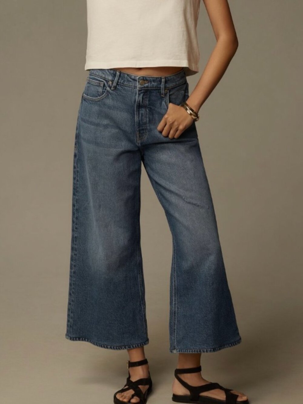 Good American x Anthropologie Good Ease High Riase Crop Wide Leg Jeans